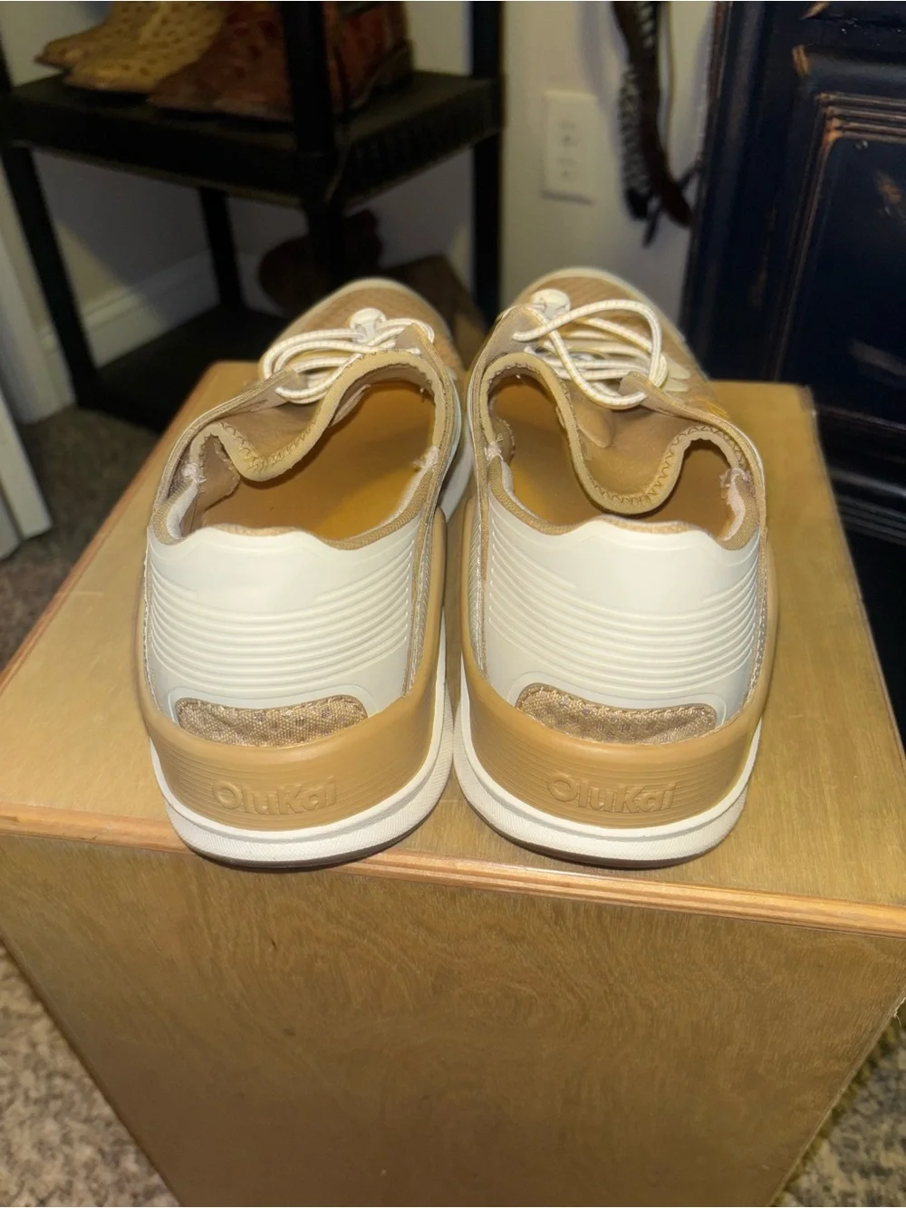 OluKai Men's Tan and Cream Lightweight Boat Shoe Sneaker
